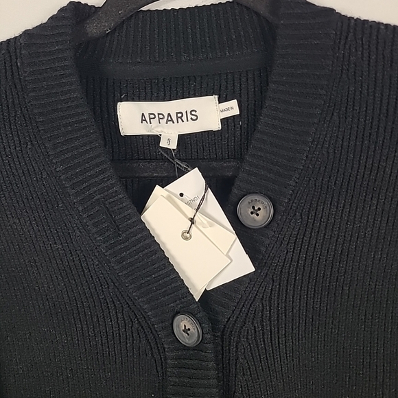 NWT Apparis Anderson Ribbed Button Up Cardigan Knit Black Size Small Retail $245 - Picture 2 of 9